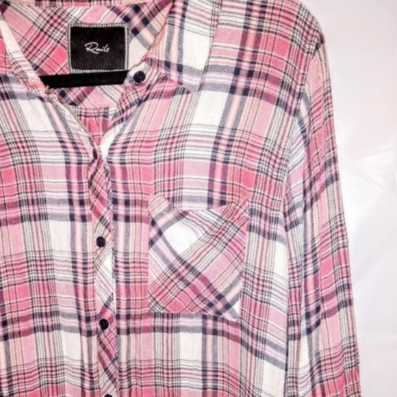 Rails Salmon Britt Plaid Rayon Button Down Shirt M - Picture 4 of 8
